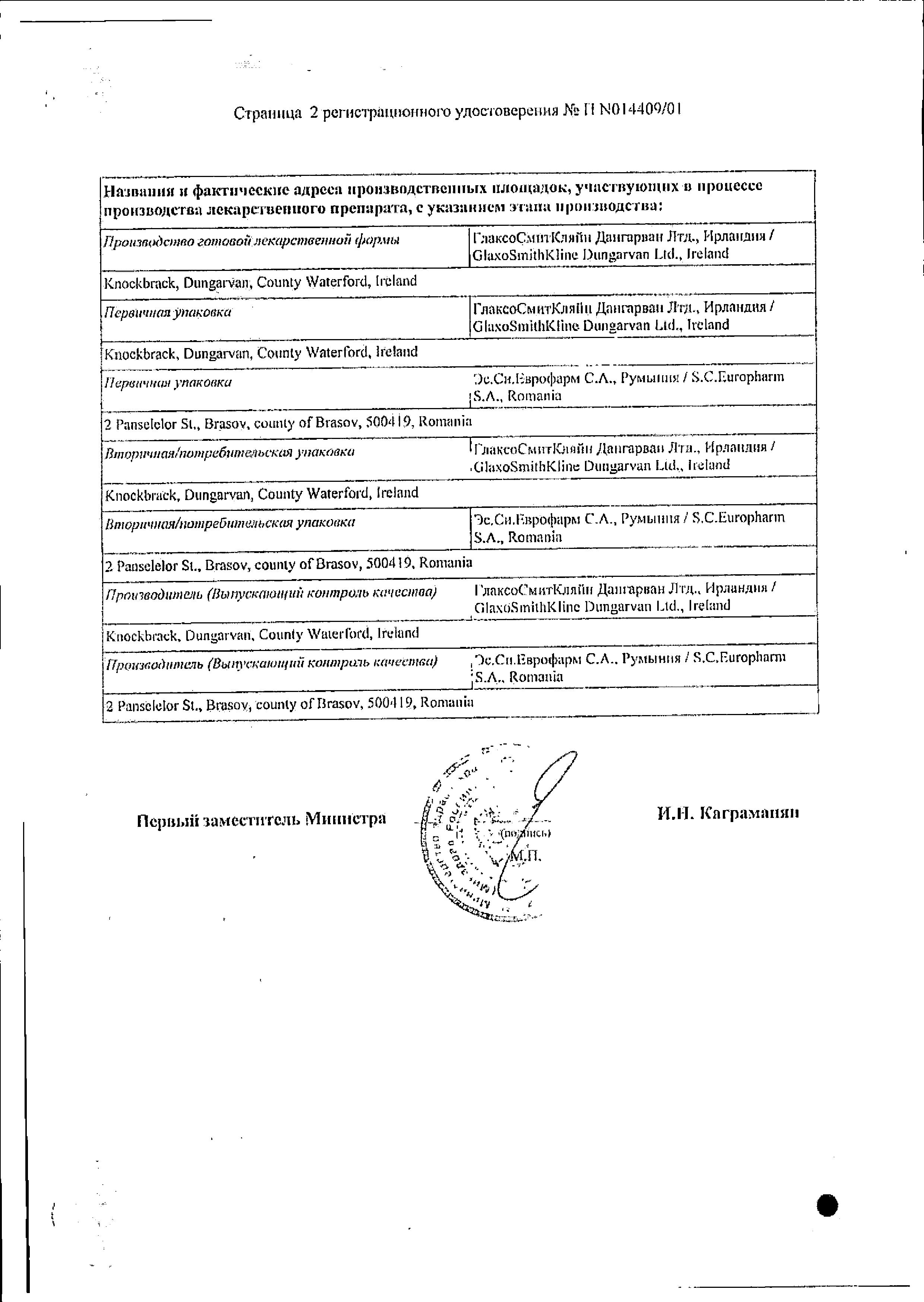 Сертификат на Панадол