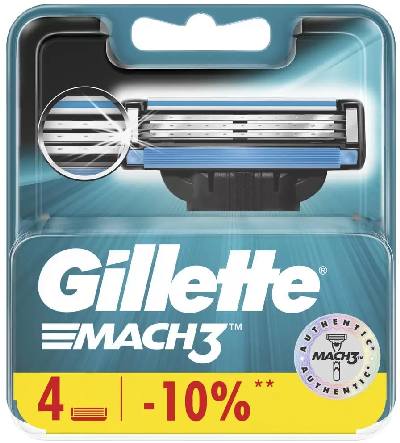 Gillette Mach3, сменные кассеты, 4 шт.