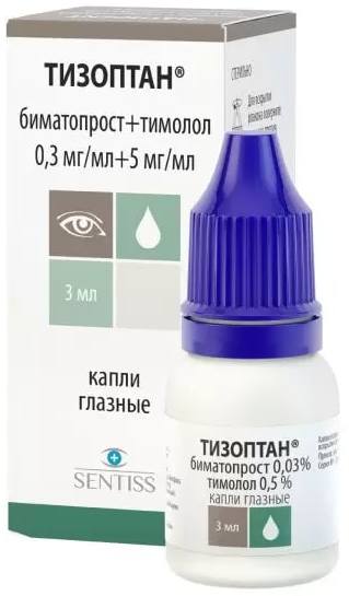 Тизоптан, капли глазные 0.3мг/мл+5мг/мл, 3 мл 