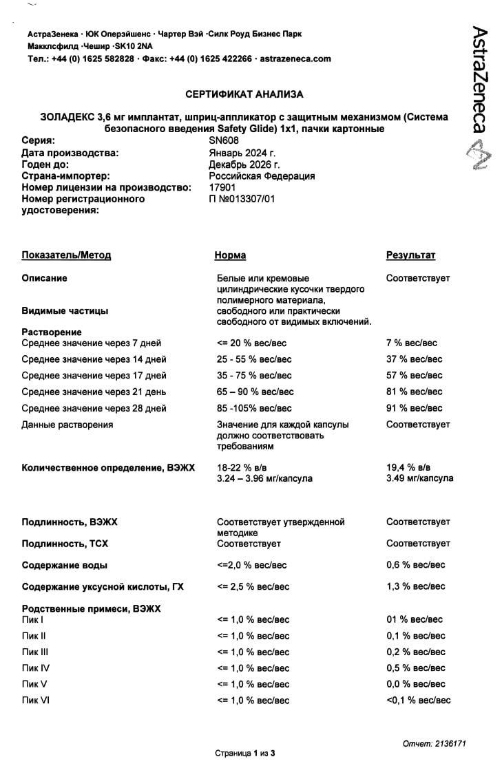 Сертификат на Золадекс