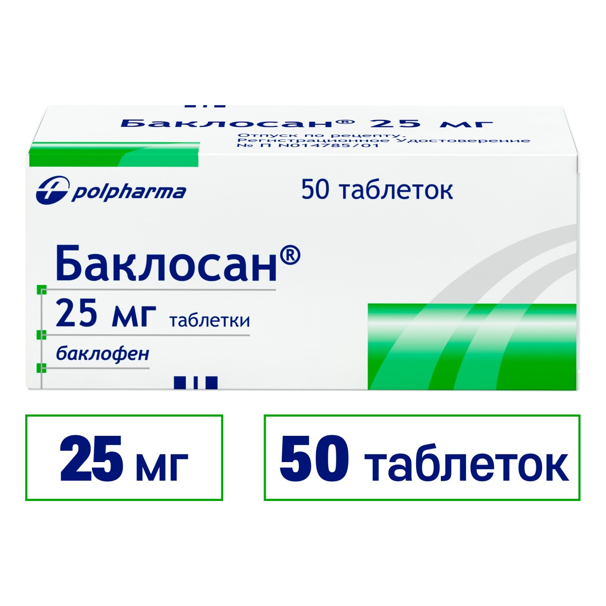 Упаковка препарата Баклосан, таблетки 25 мг, 50 шт.