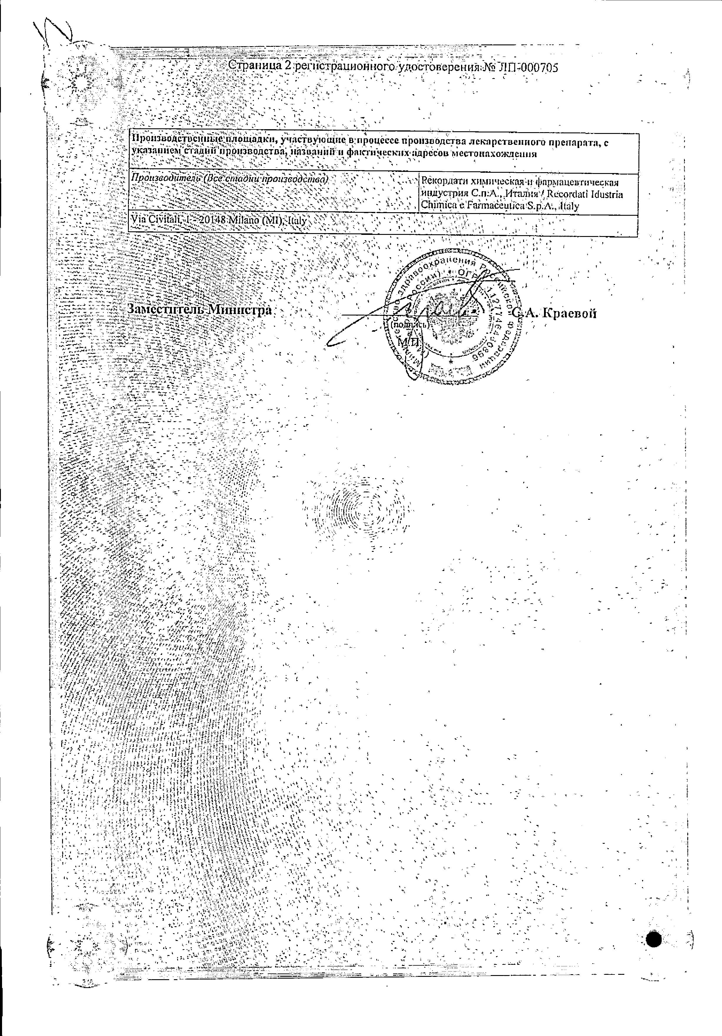 Сертификат на Занидип-Рекордати