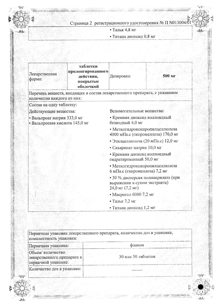 Сертификат на Депакин хроно