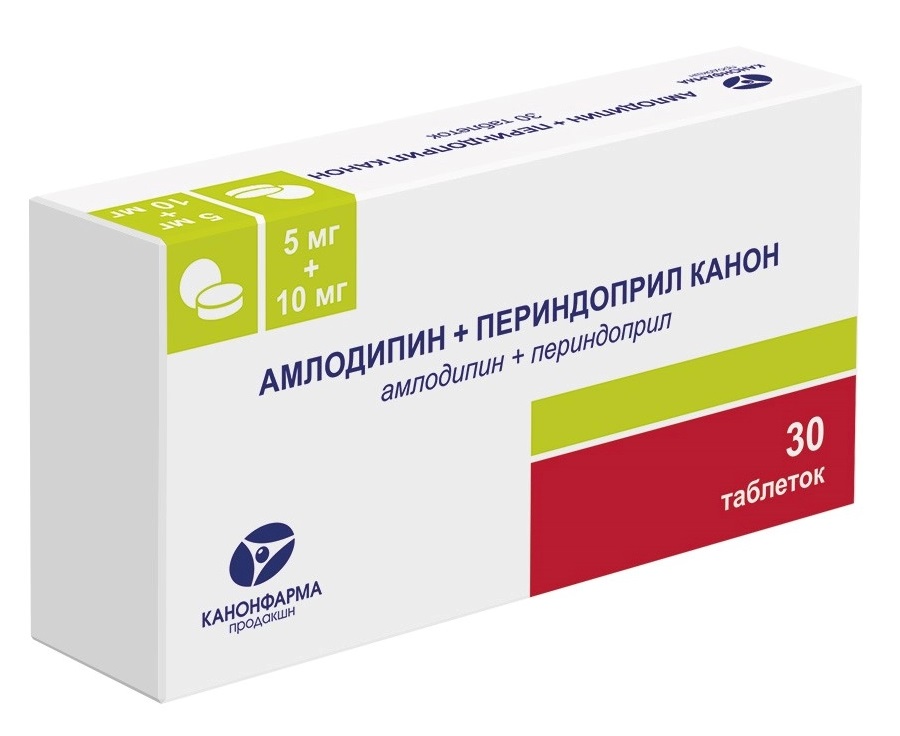 Амлодипин+Периндоприл Канон таблетки 5 мг+10 мг, 30 шт. купить по цене ...