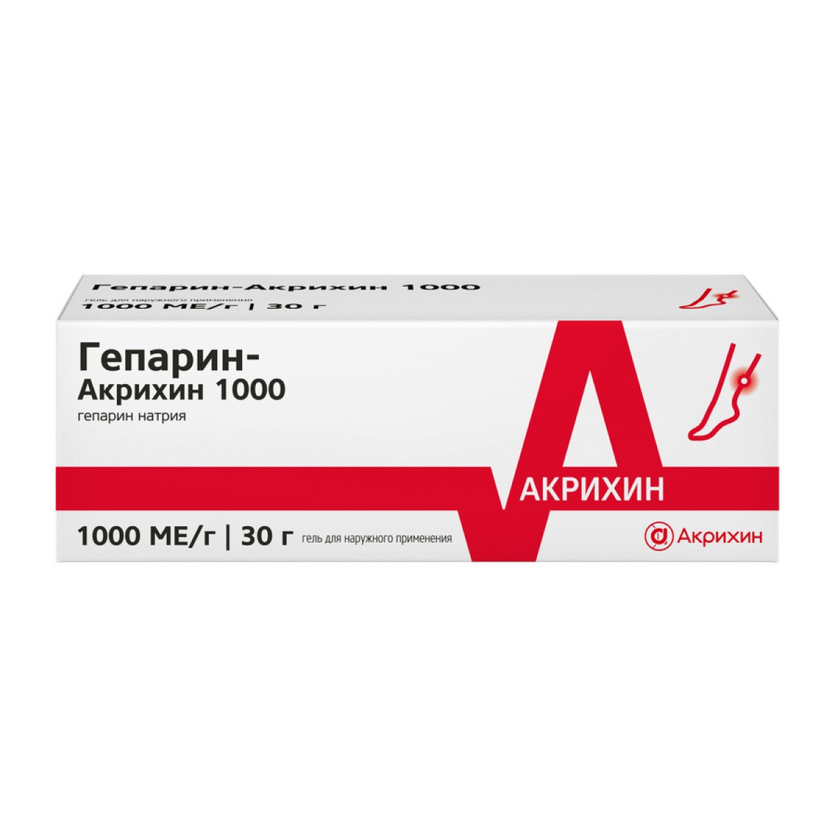 Упаковка препарата Гепарин-Акрихин 1000, гель 1000МЕ, 30 г