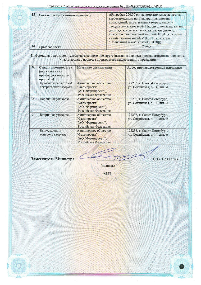Сертификат на Ибупрофен