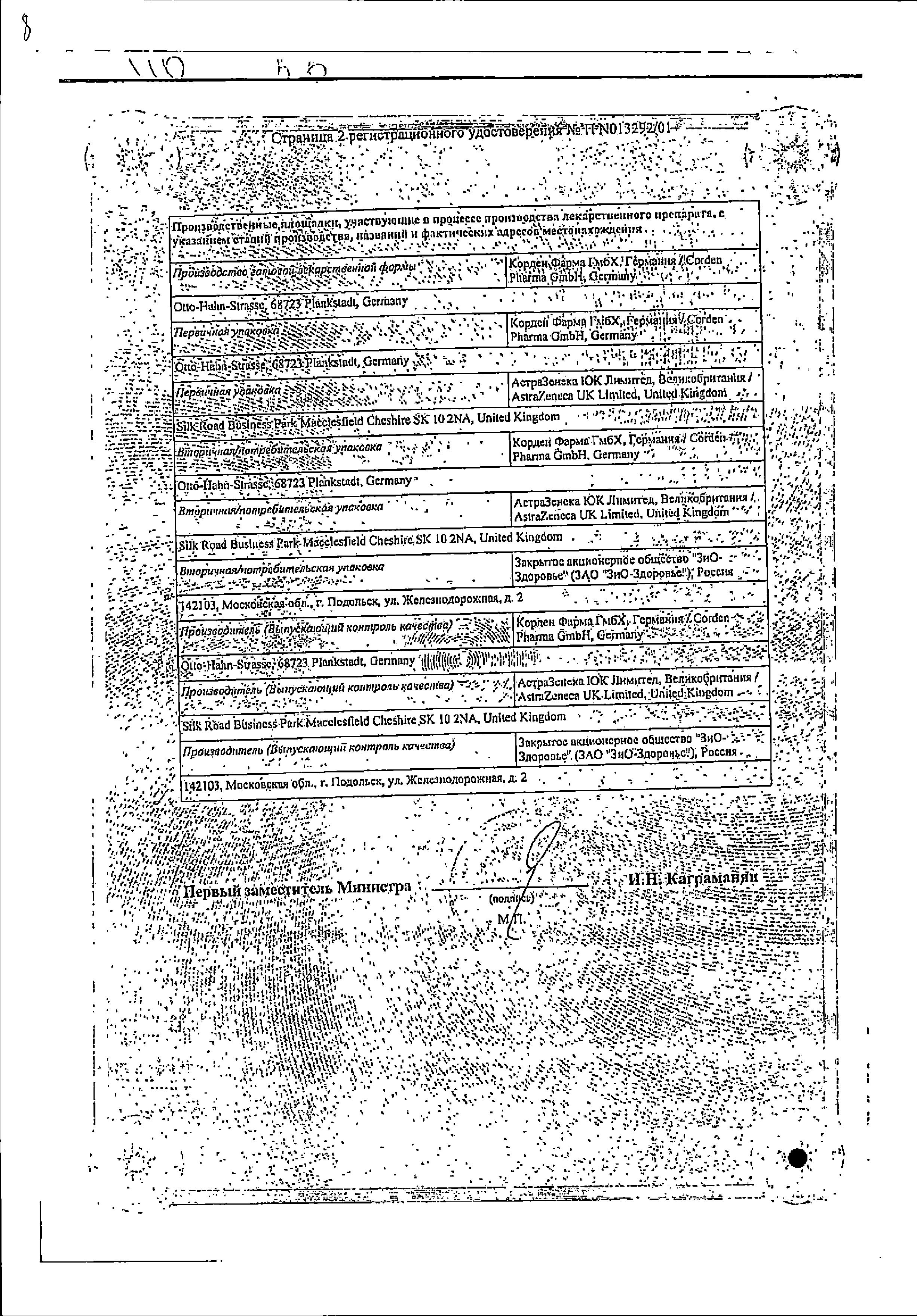 Сертификат на Касодекс