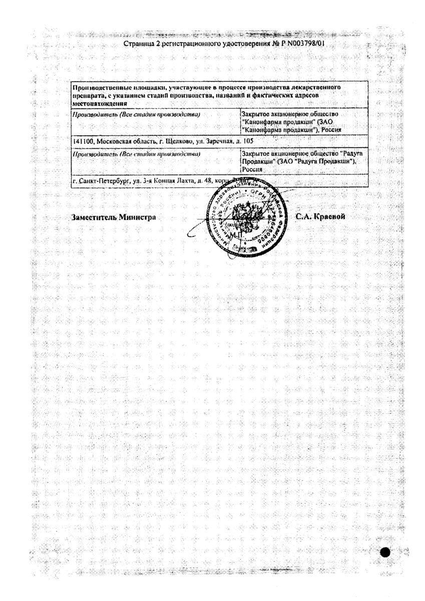 Сертификат на Тербинафин Канон, таблетки 250 мг, 28 шт.