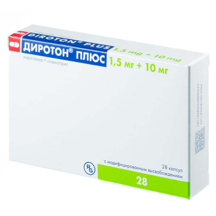 Диротон Плюс, капсулы с модифицированным высвобождением 1.5 мг+10 мг, 28 шт. 