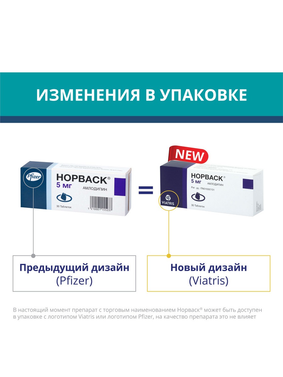 Упаковка препарата Норваск, таблетки 5 мг, 30 шт.