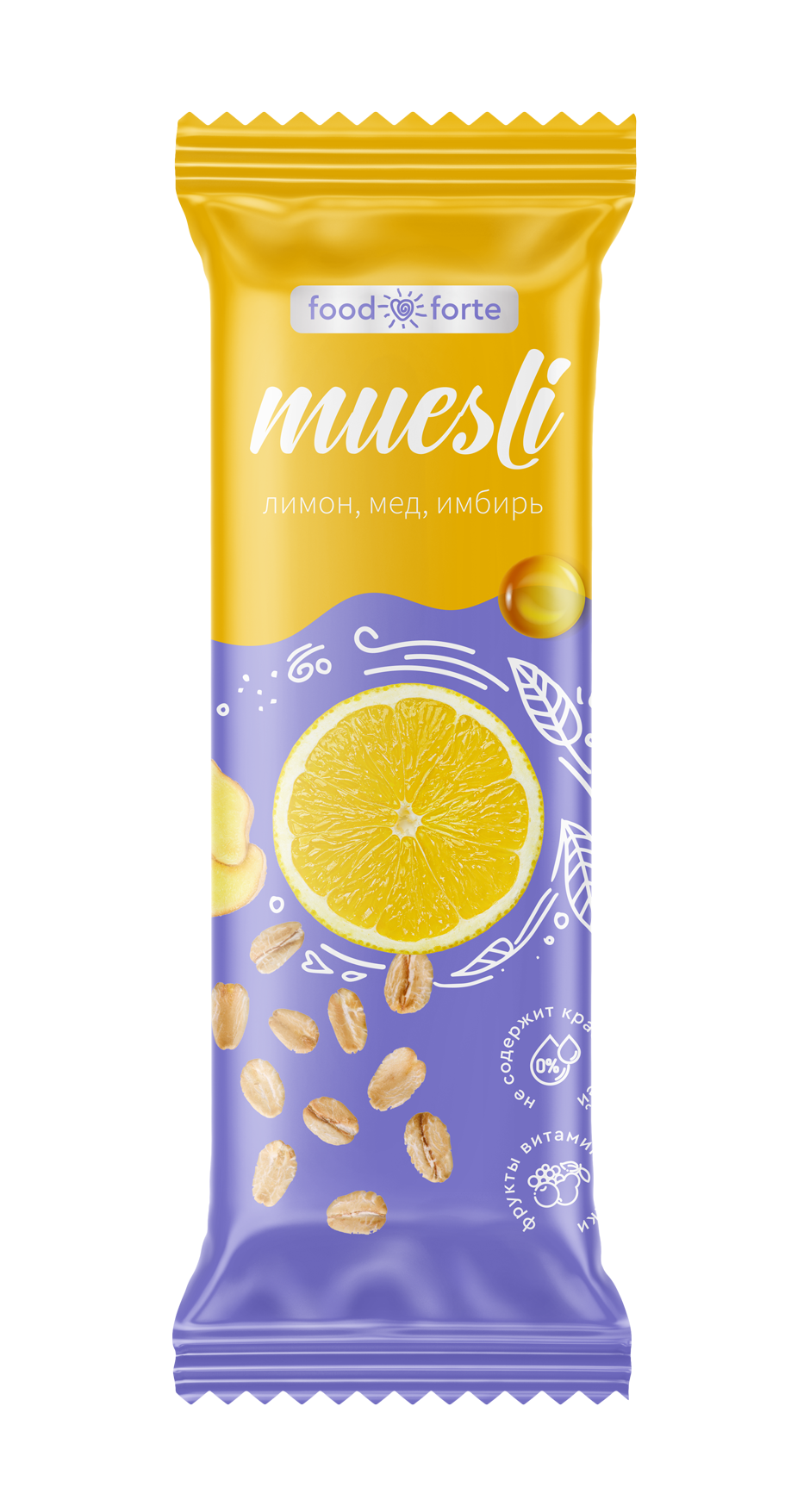 Батончик мюсли FoodForte Лимон мед имбирь 50 г 45₽
