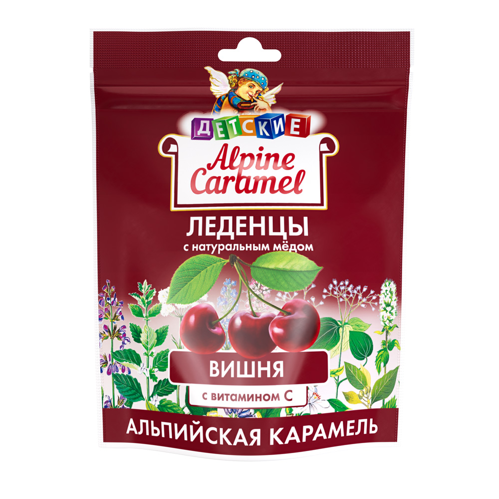 Alpine Caramel Альпийская Карамель, леденцы детские вишня с витамином С 75 г, 1 шт.