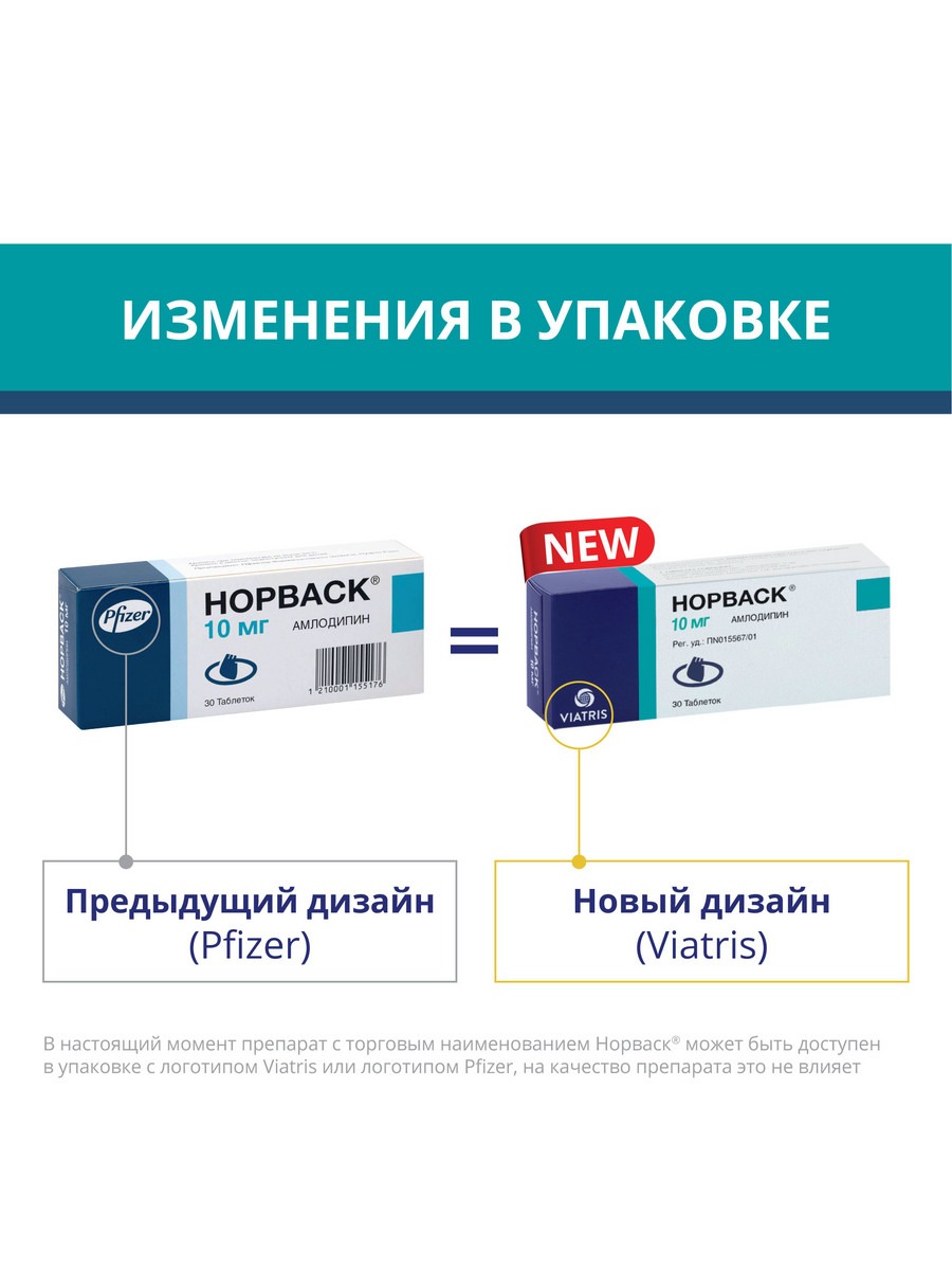 Упаковка препарата Норваск, таблетки 10 мг, 30 шт.