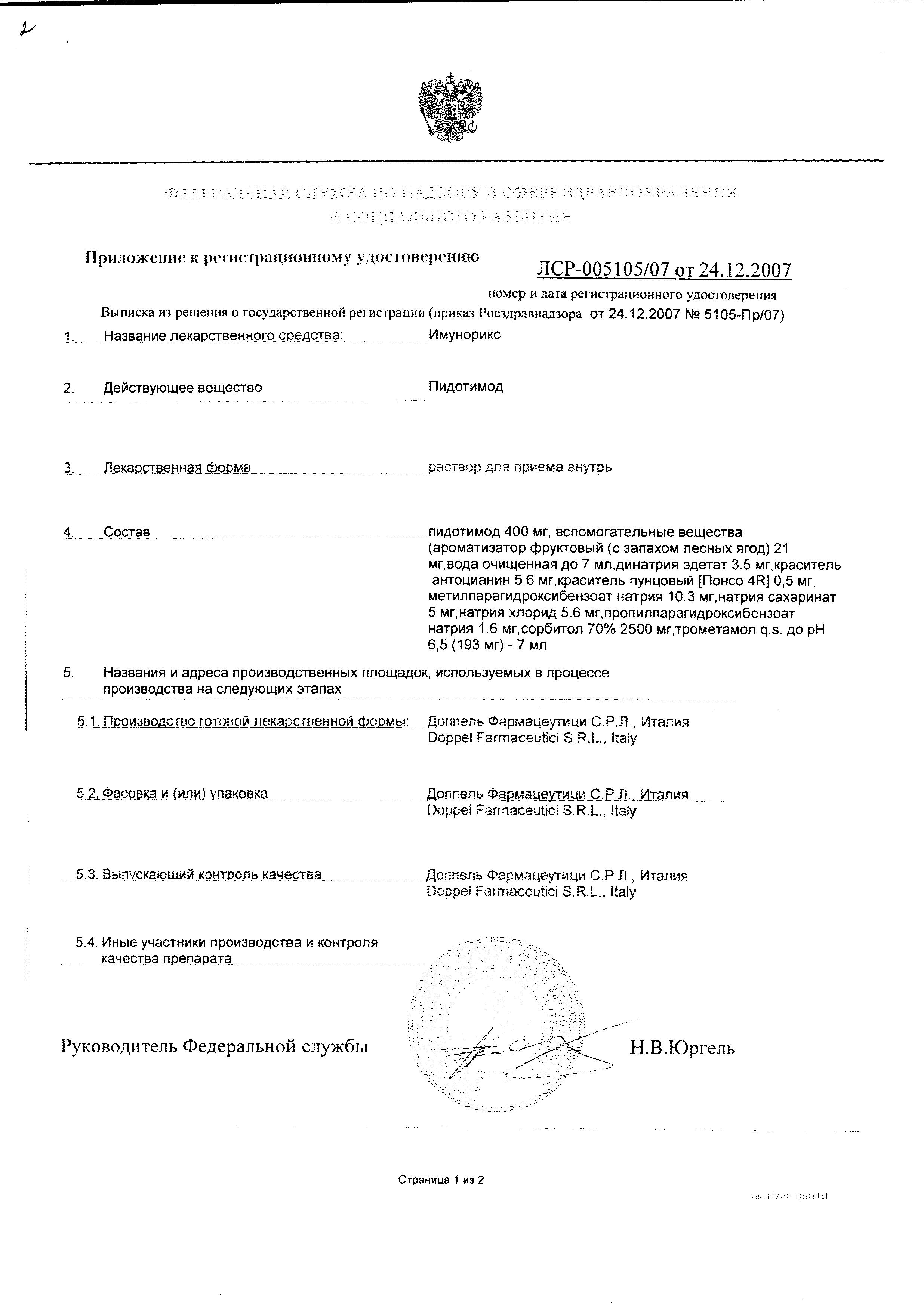 Сертификат на Имунорикс