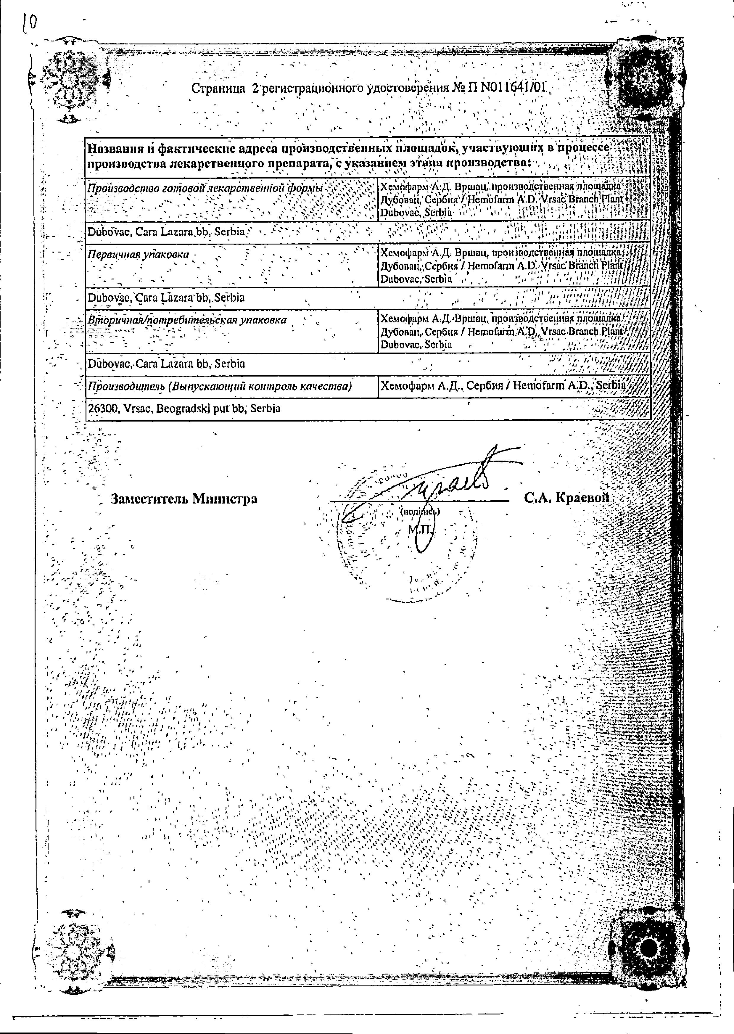 Сертификат на Амоксициллин