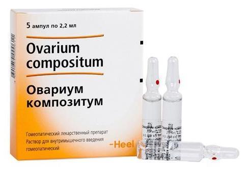 Упаковка препарата Овариум Композитум, раствор для в/м введения, ампулы 2.2 мл, 5 шт.