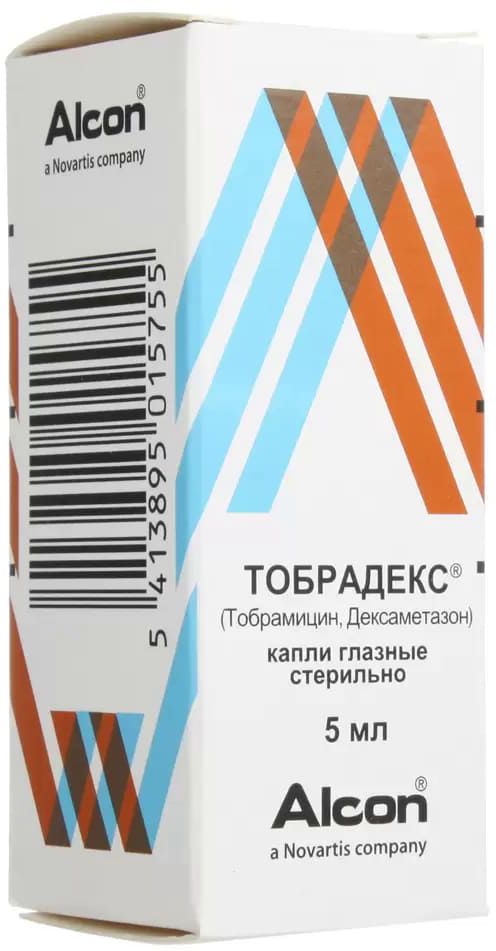 Упаковка препарата Тобрадекс, капли глазные, 5 мл
