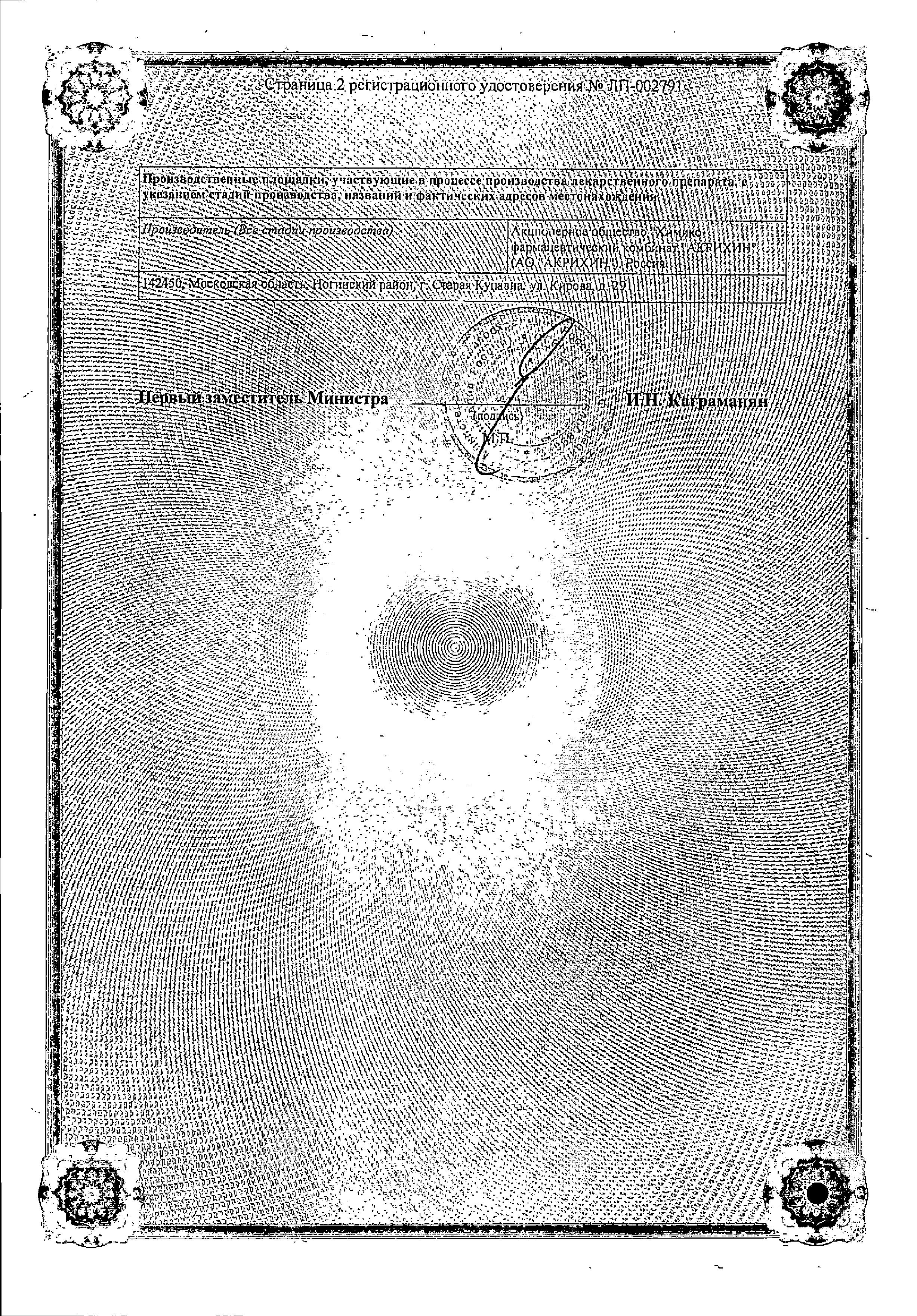 Сертификат на Рамиприл