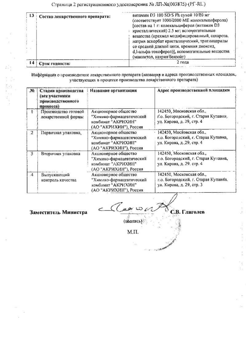 Сертификат на Аквадетрим, таблетки растворимые 2000 МЕ, 60 шт.