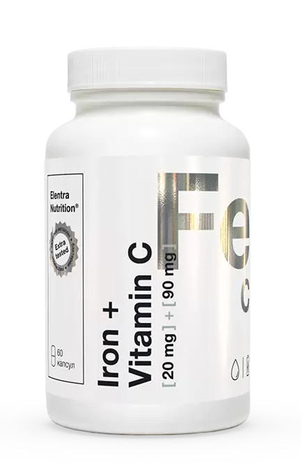 Elentra Nutrition Железо +Витамин С, капсулы 20 мг +90 мг, 60 шт.