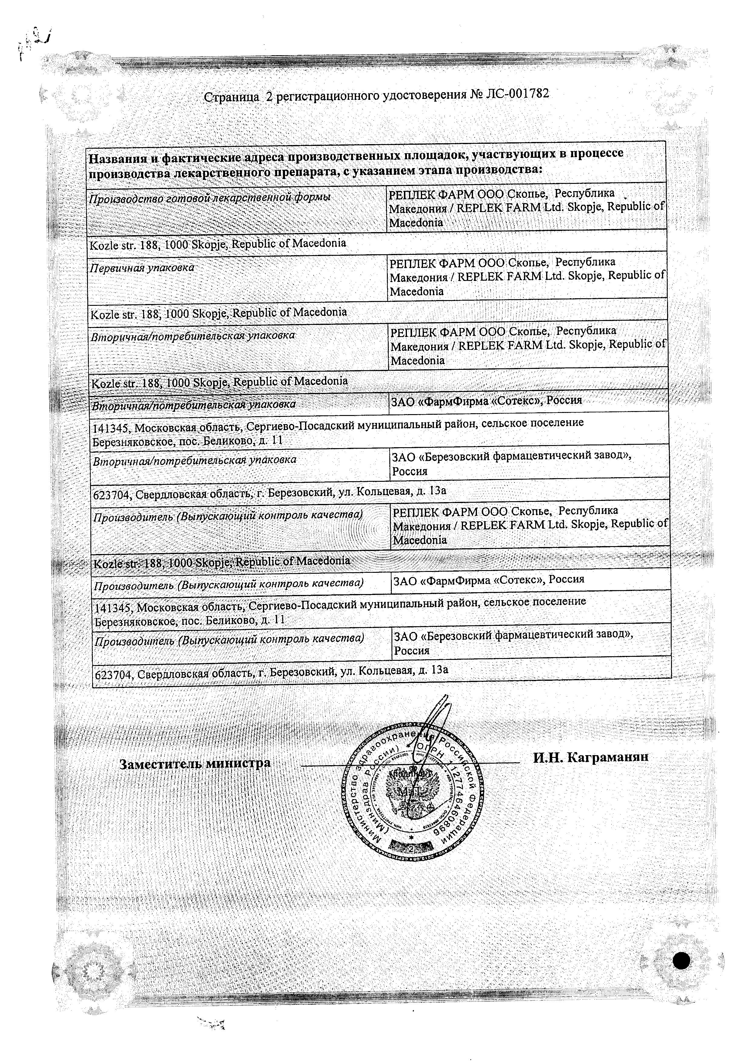 Сертификат на Пароксетин