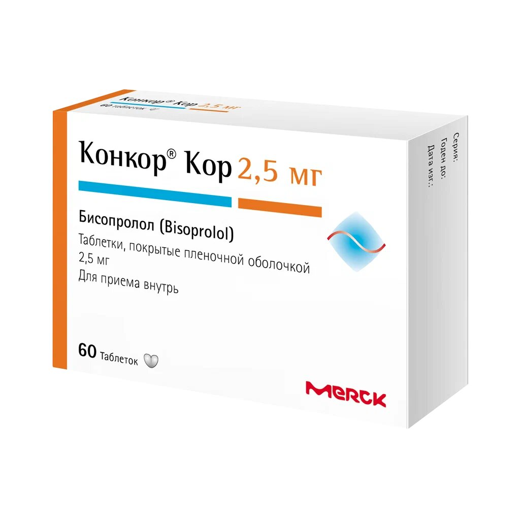Упаковка препарата Конкор Кор, таблетки 2,5 мг, 60 шт.