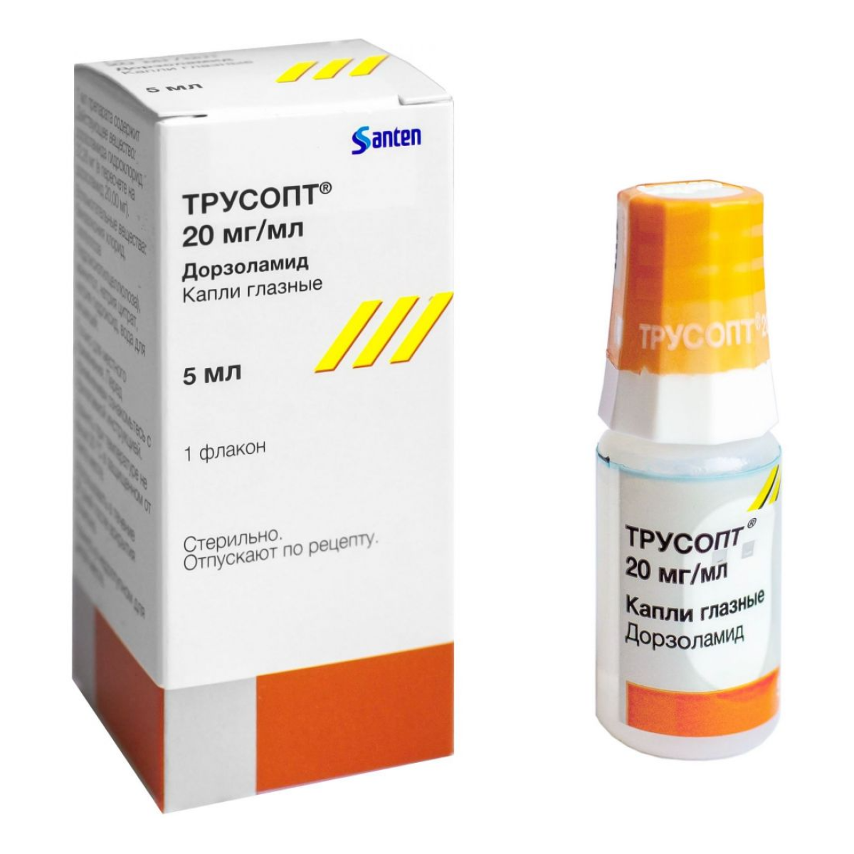 Упаковка препарата Трусопт, капли глазные 2% 5 мл, 1 шт.
