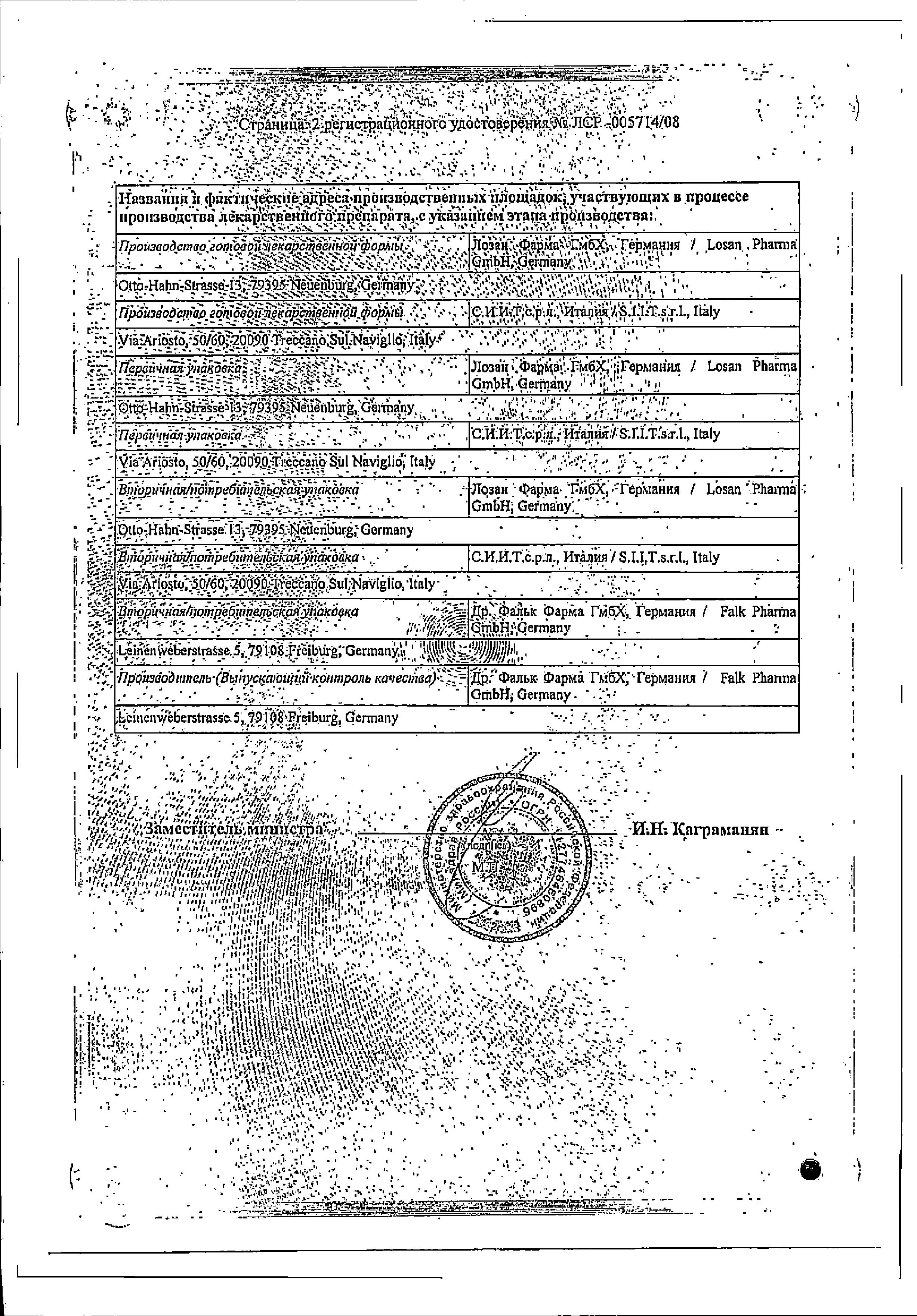 Сертификат на Эндофальк