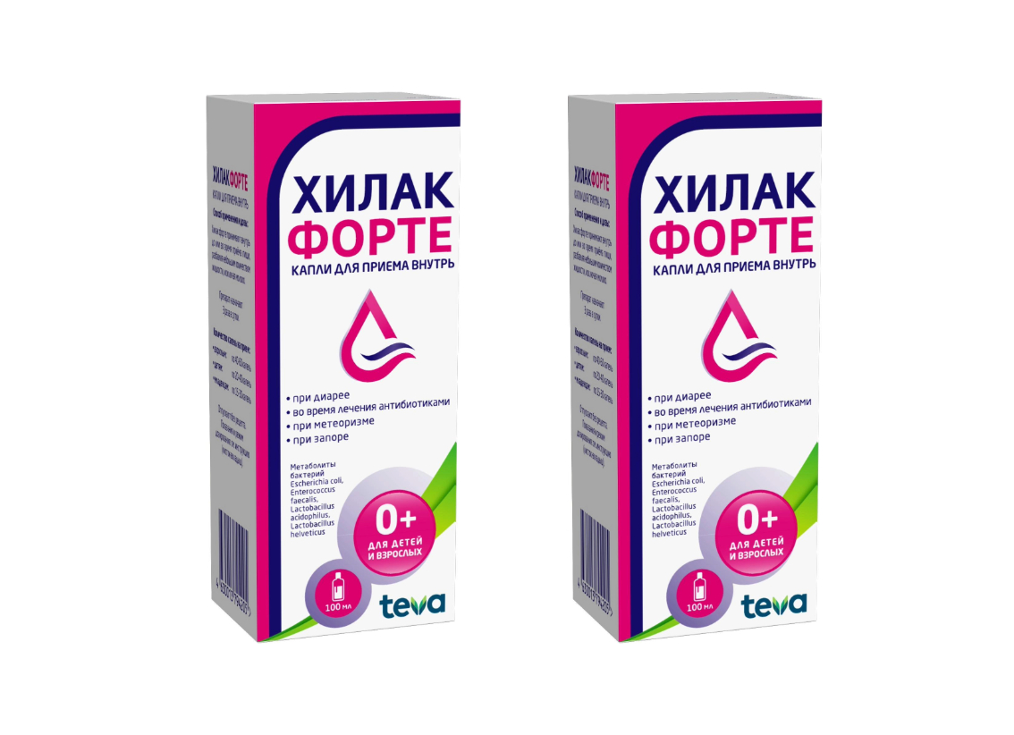 Упаковка препарата Набор 2уп Хилак форте капли 100мл