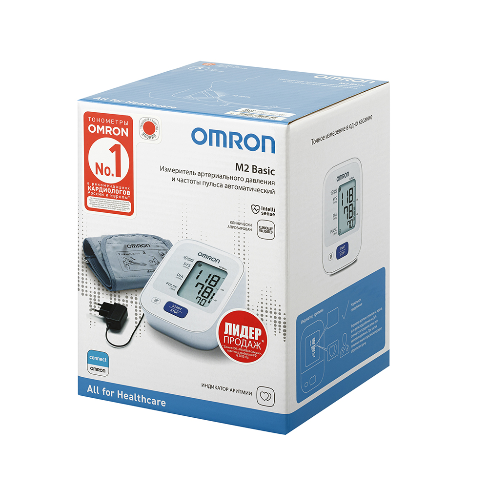 Omron M2 Basic, тонометр автоматический с адаптером НЕМ-7121-ARU