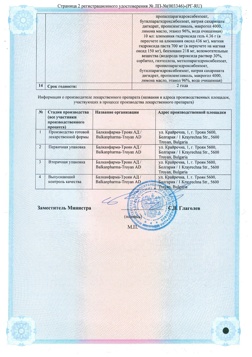 Сертификат на Алмагель А