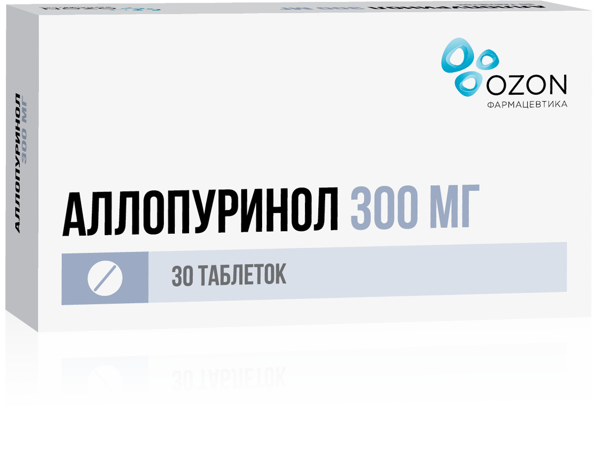 Упаковка препарата Аллопуринол, таблетки 300 мг, 30 шт.