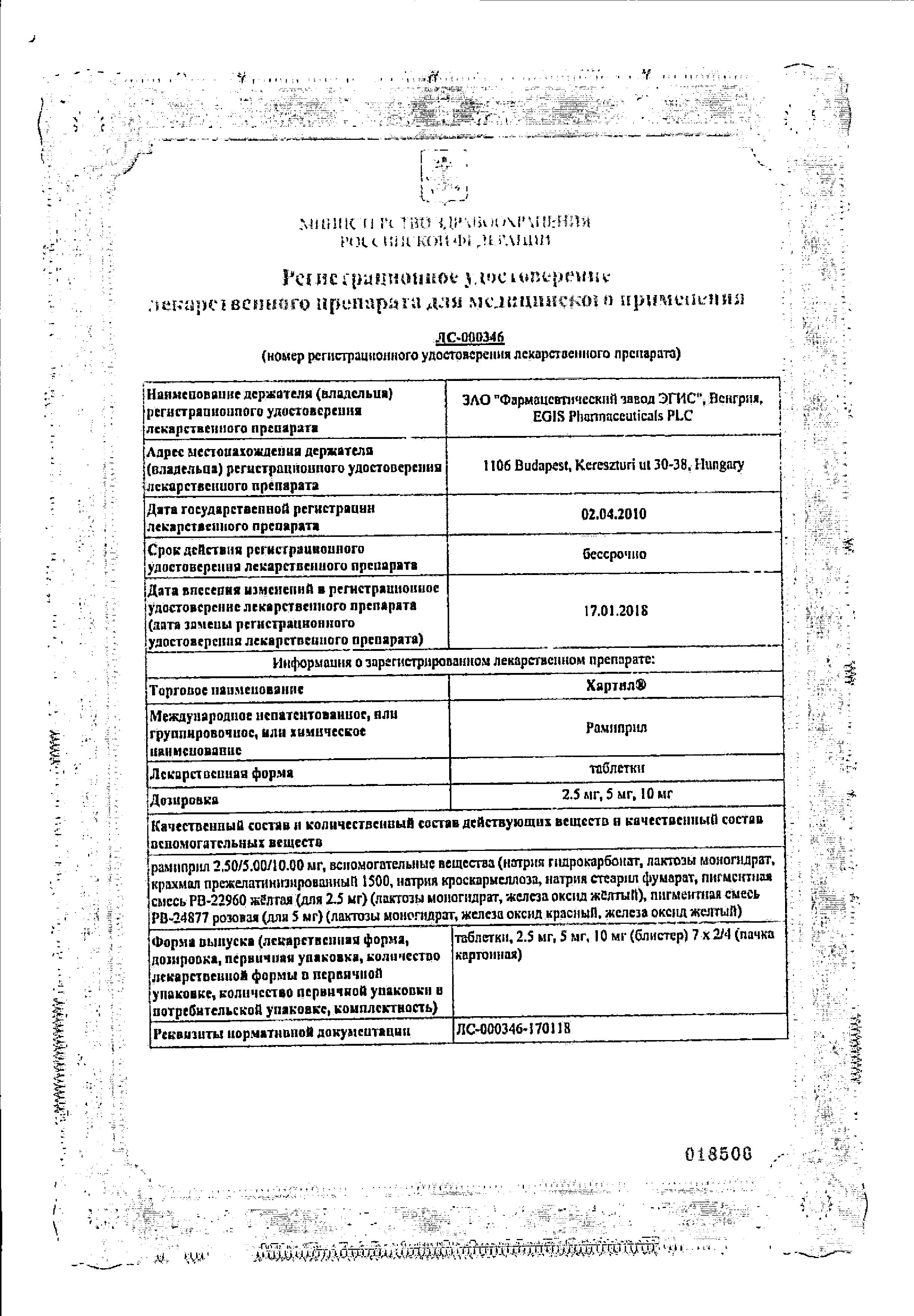 Сертификат на Хартил