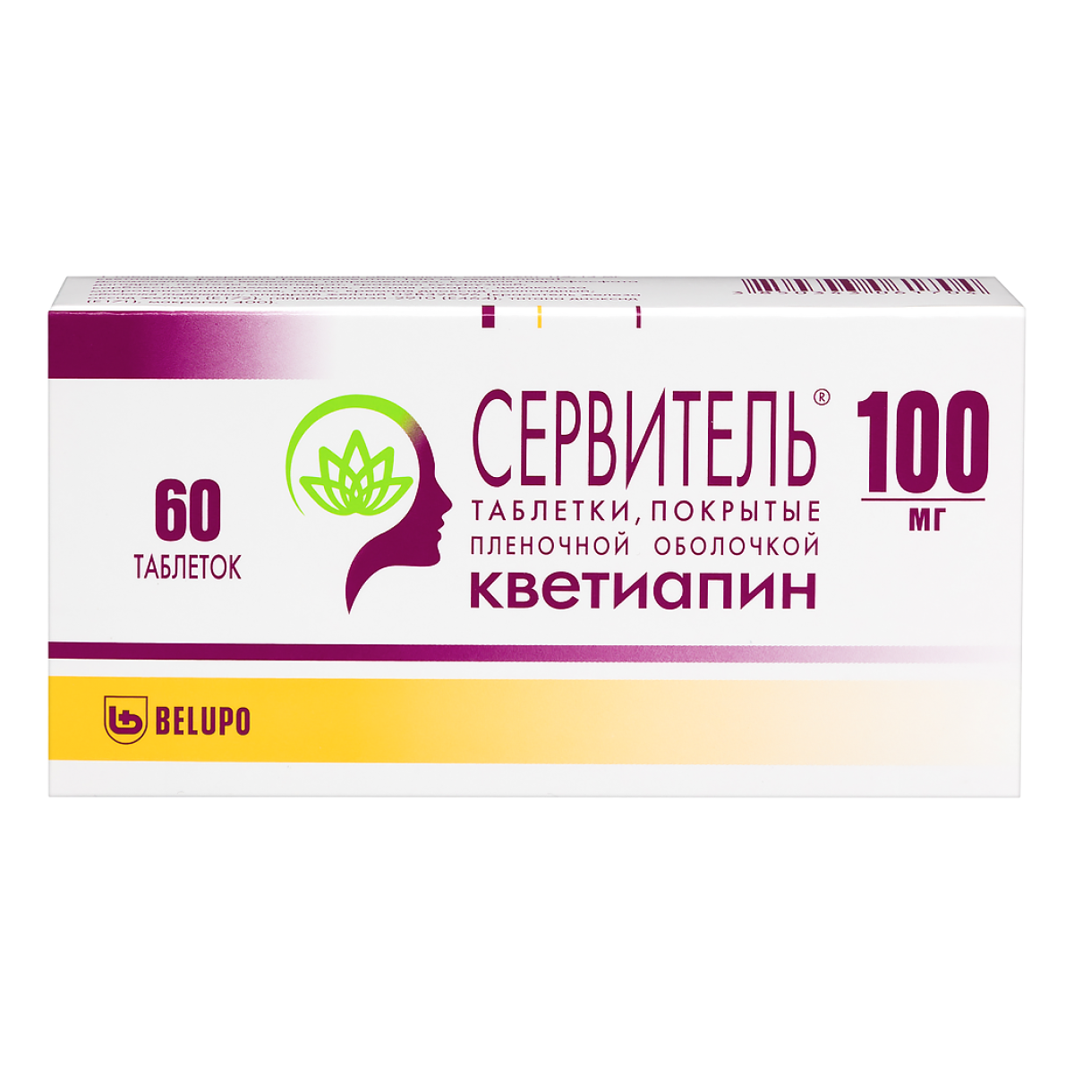Упаковка препарата Сервитель, таблетки покрыт. плен. об. 100 мг, 60 шт.