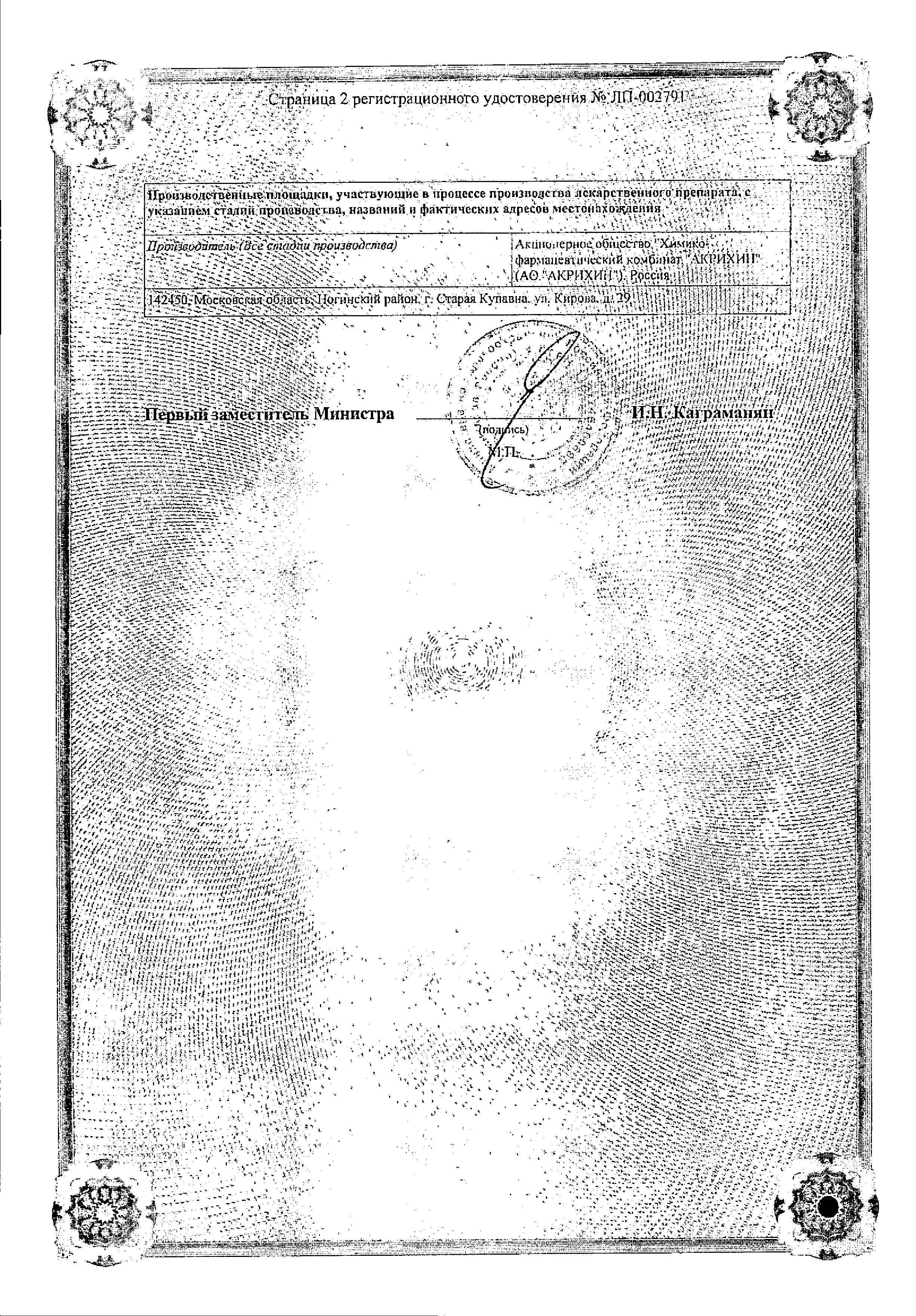 Сертификат на Рамиприл