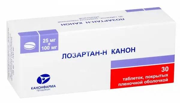 Лозартан-Н Канон, таблетки покрыт. плен. об. 25 мг+100 мг, 30 шт. 