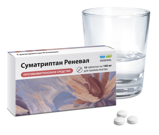Упаковка препарата Суматриптан Реневал, таблетки 100 мг, 10 шт.