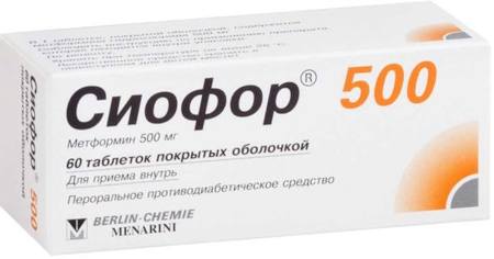 Сиофор 500, таблетки покрыт. плен. об. 500 мг, 60 шт. 