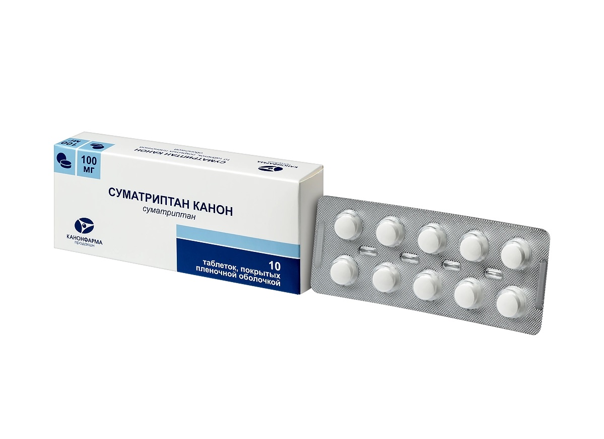 Упаковка препарата Суматриптан Канон, таблетки 100 мг, 10 шт.