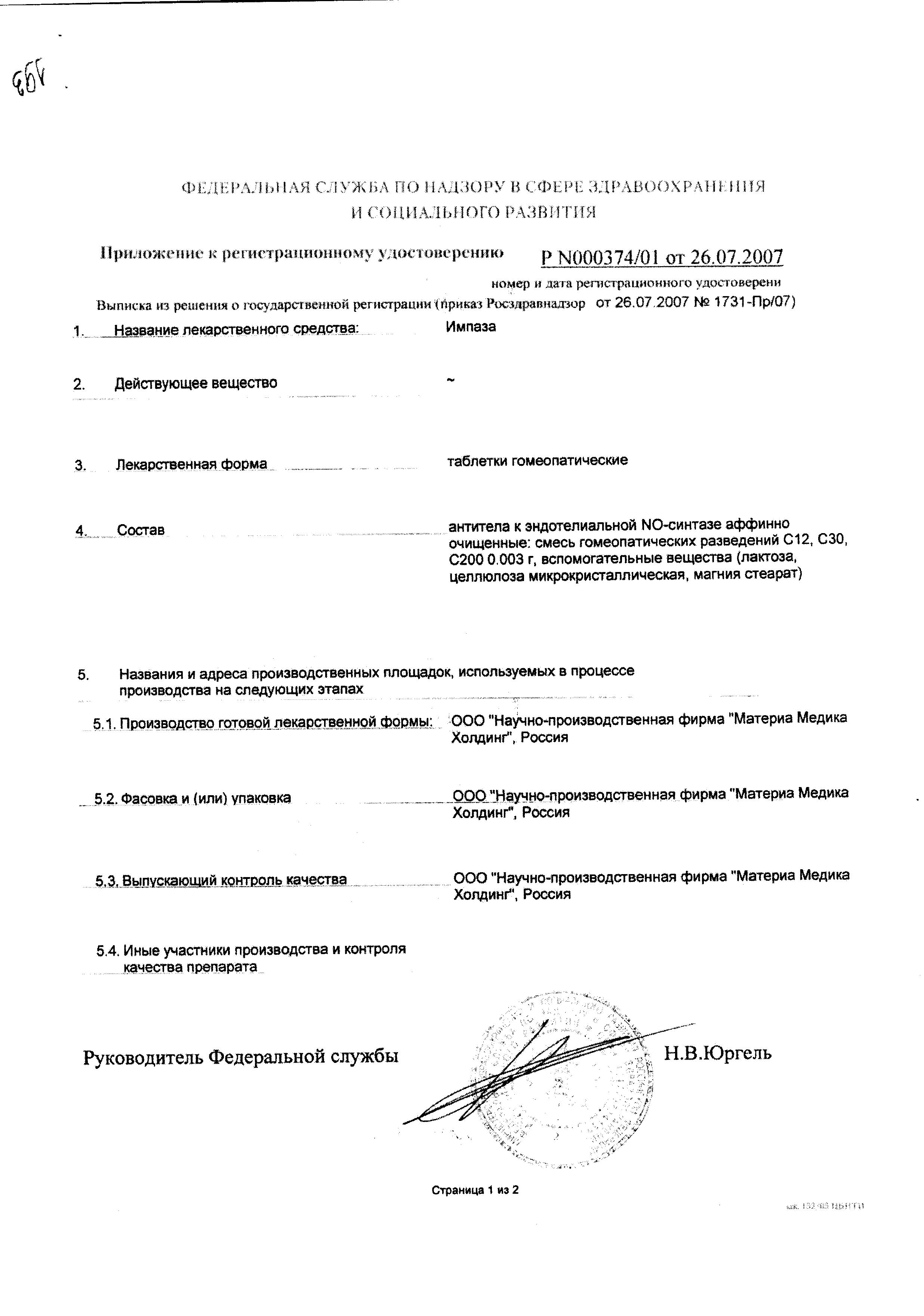 Сертификат на Импаза