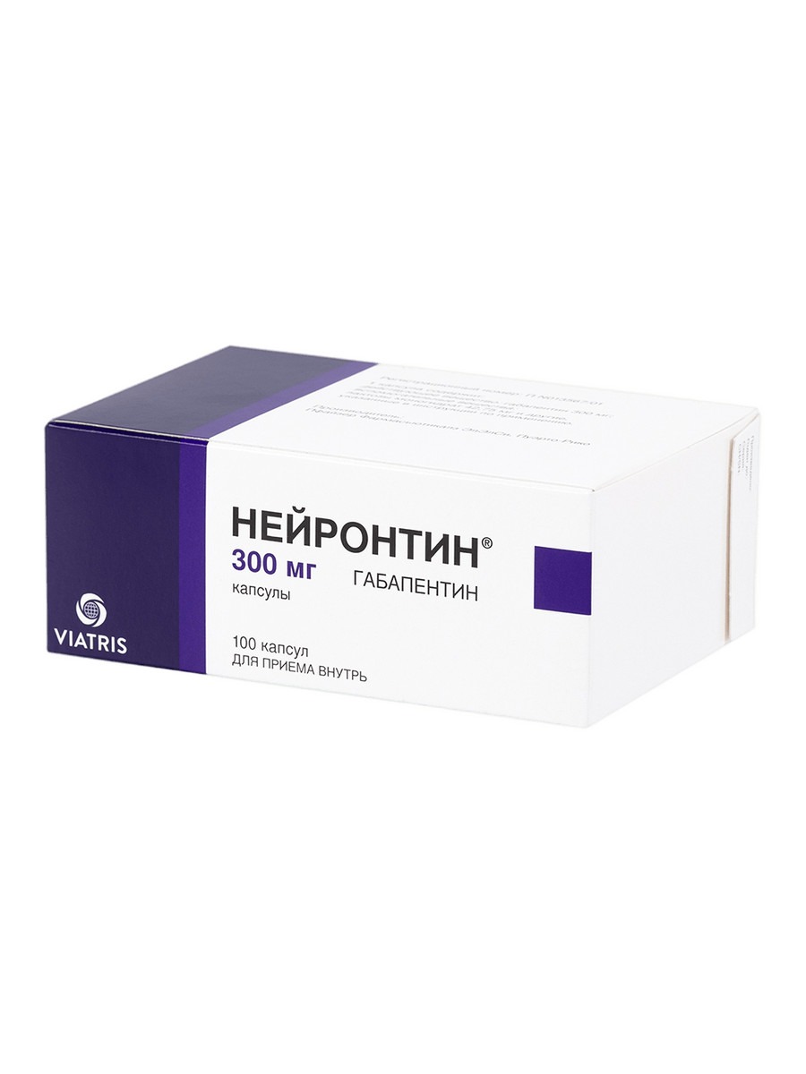 Упаковка препарата Нейронтин, капсулы 300 мг, 100 шт.