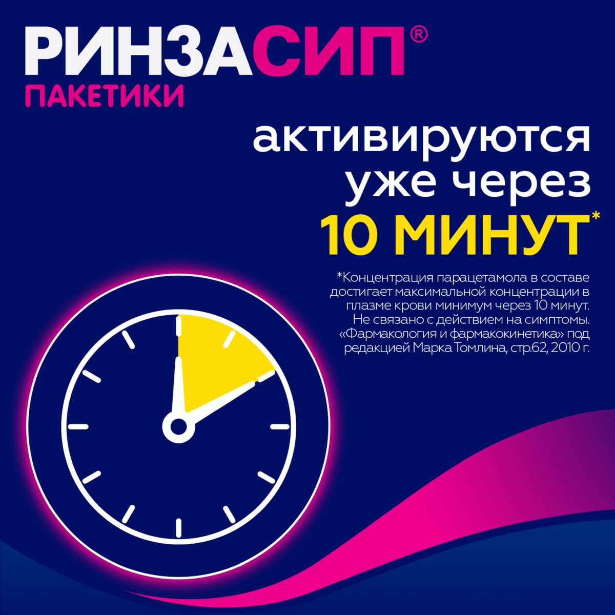 Упаковка препарата Ринзасип (лимон с витамином С), 10 пакетиков по 5 г
