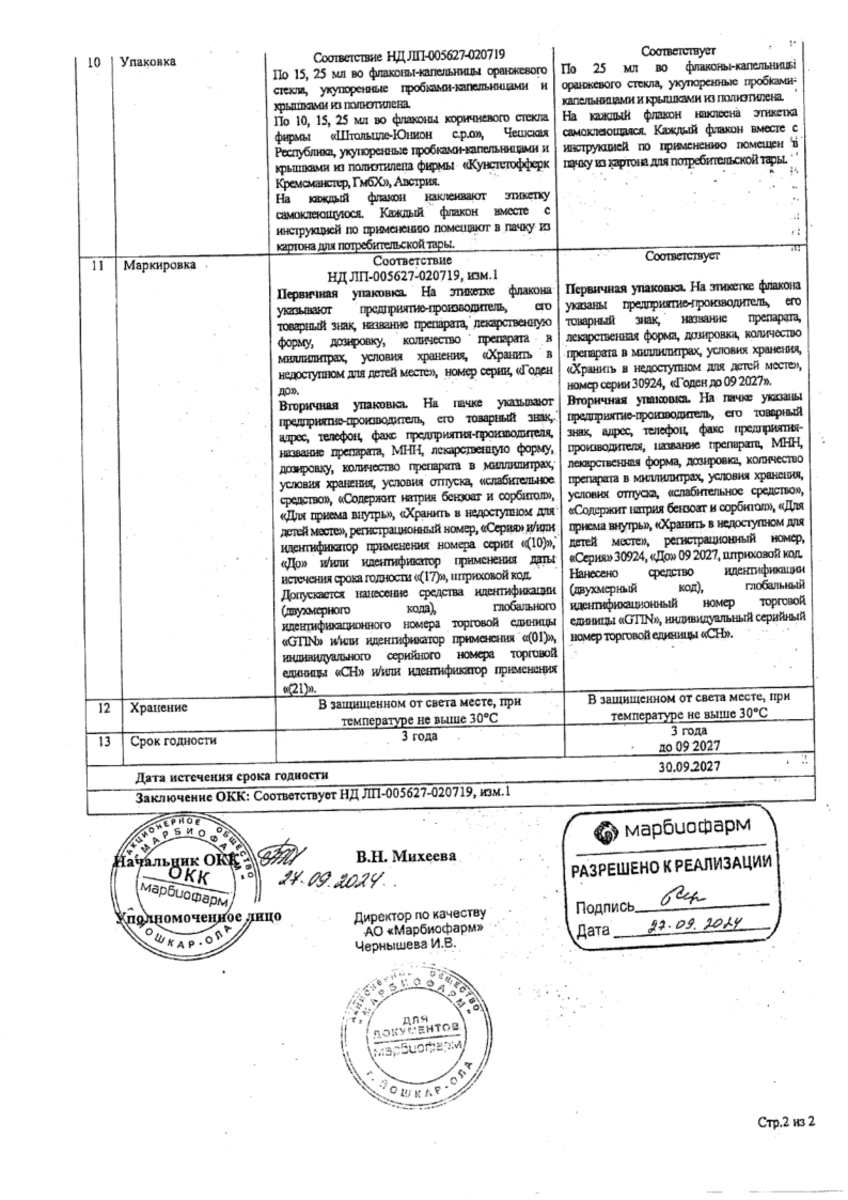 Сертификат на Натрия пикосульфат