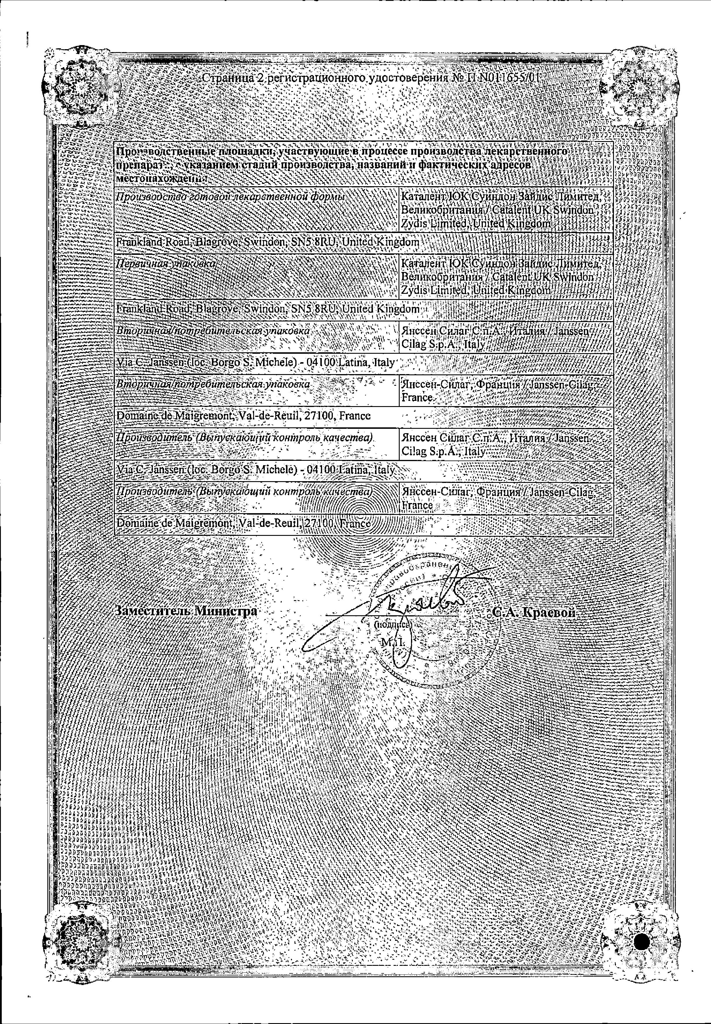 Сертификат на Мотилиум