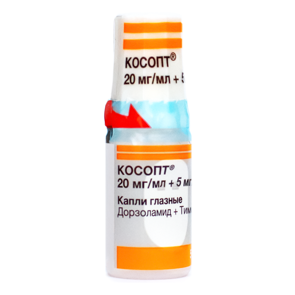 Упаковка препарата Косопт, капли глазные 20 мг/мл+5 мг/мл, 5 мл