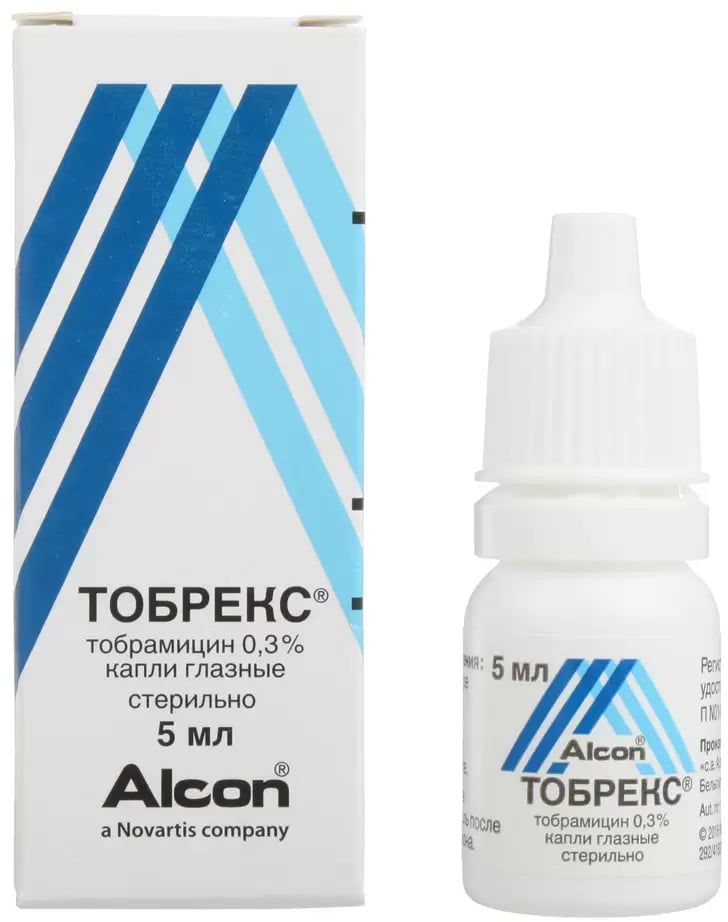 Упаковка препарата Тобрекс, капли глазные 0.3%, 5 мл
