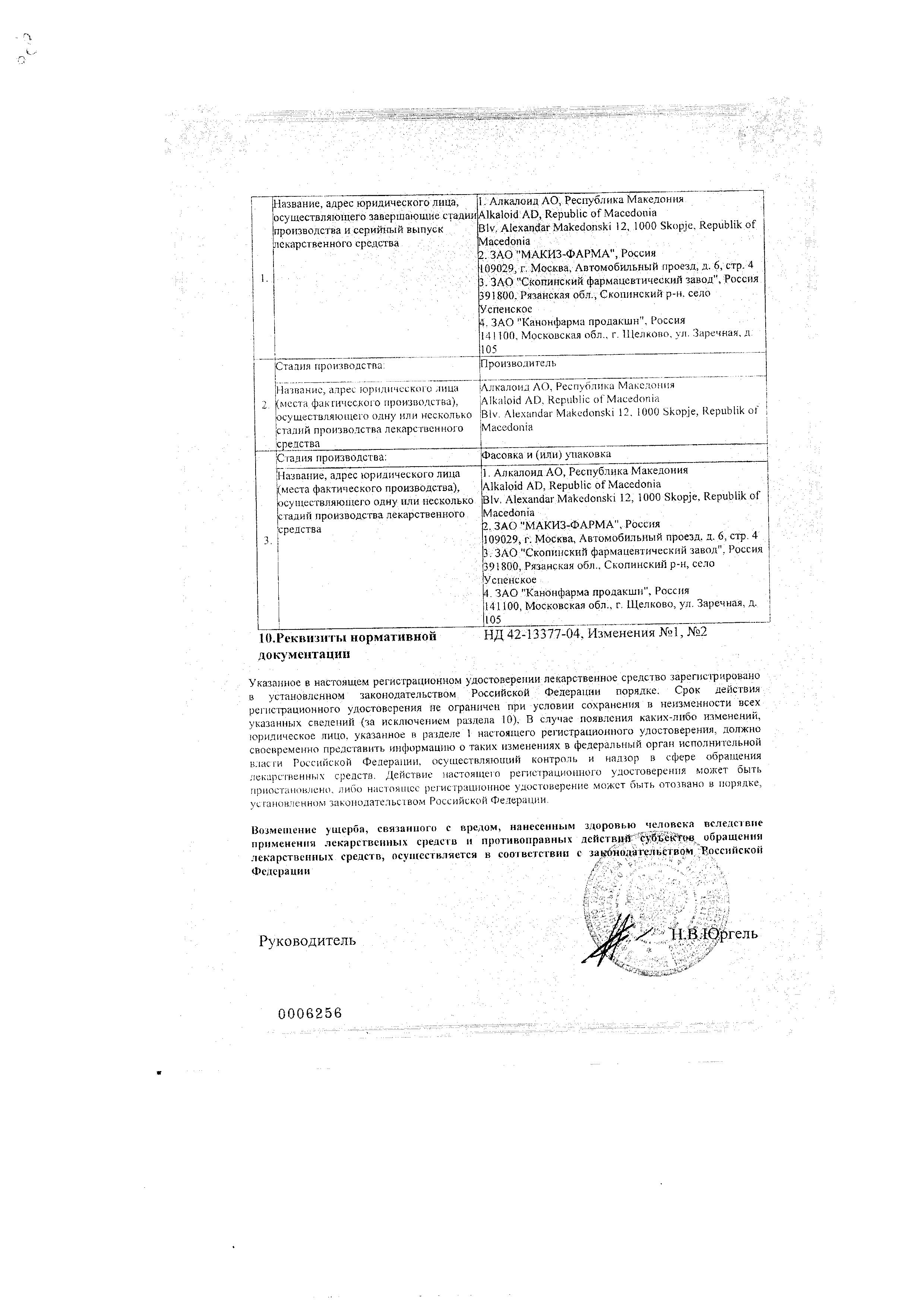 Сертификат на Лизиноприл