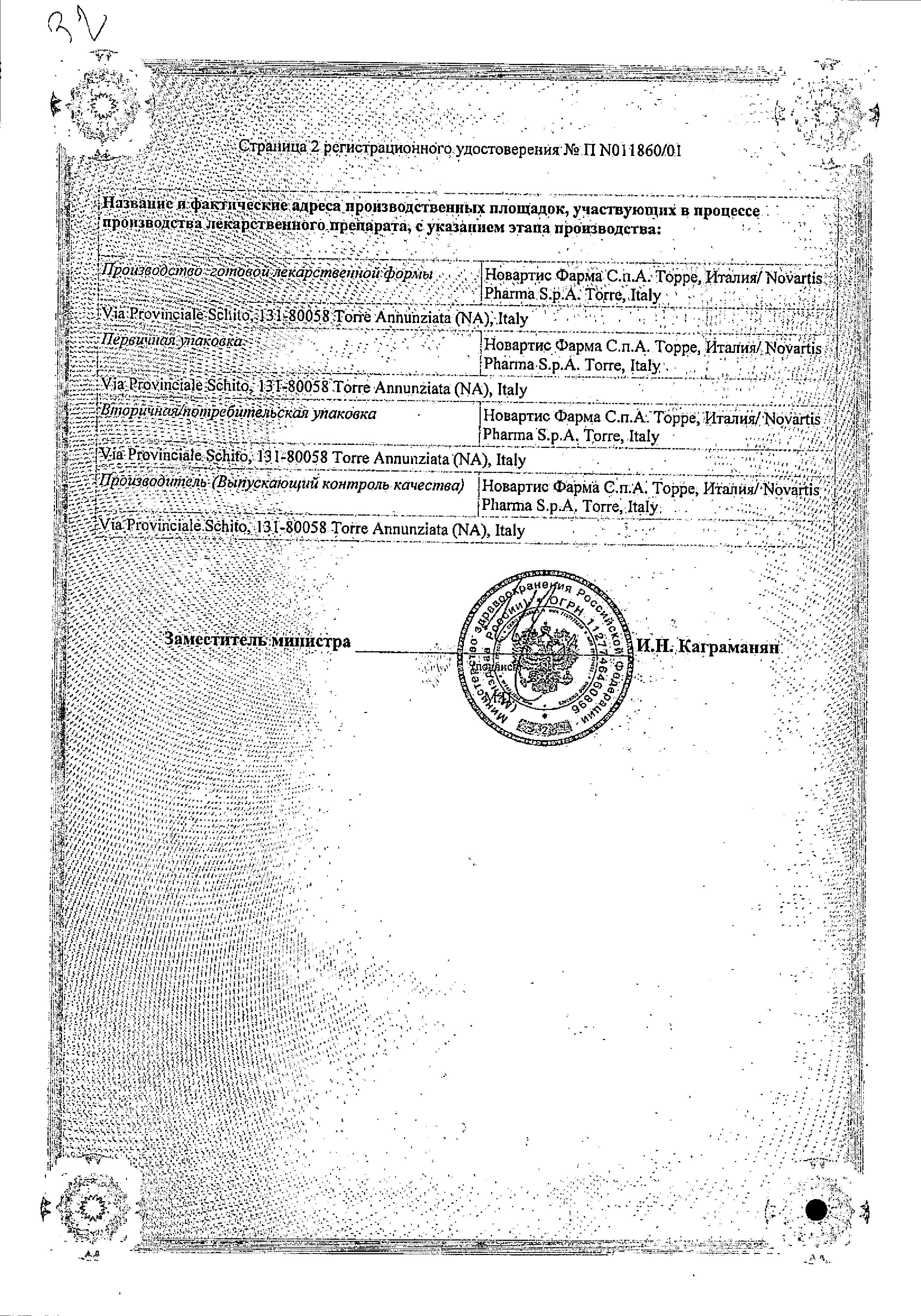 Сертификат на Анафранил