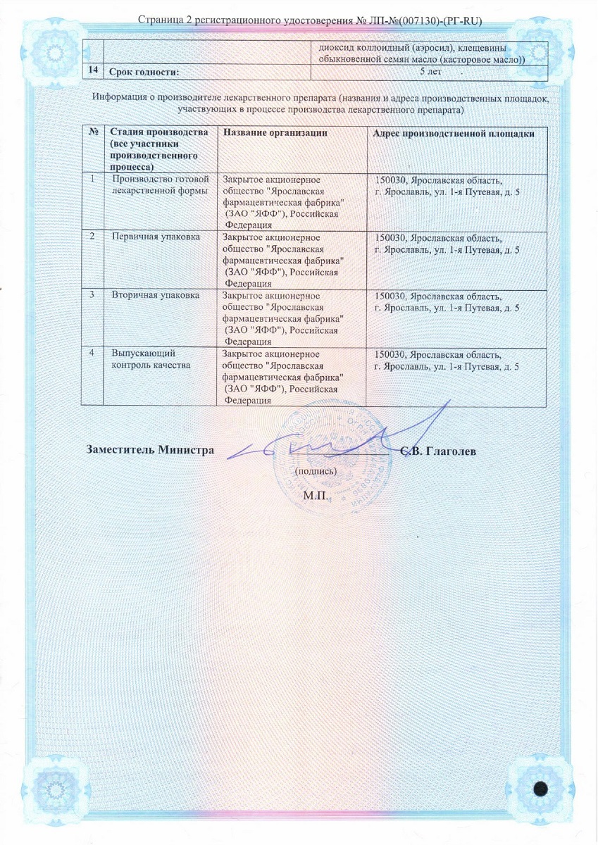 Сертификат на Линимент по Вишневскому