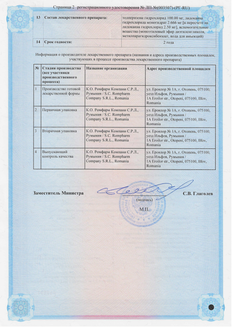 Сертификат на Миотолид